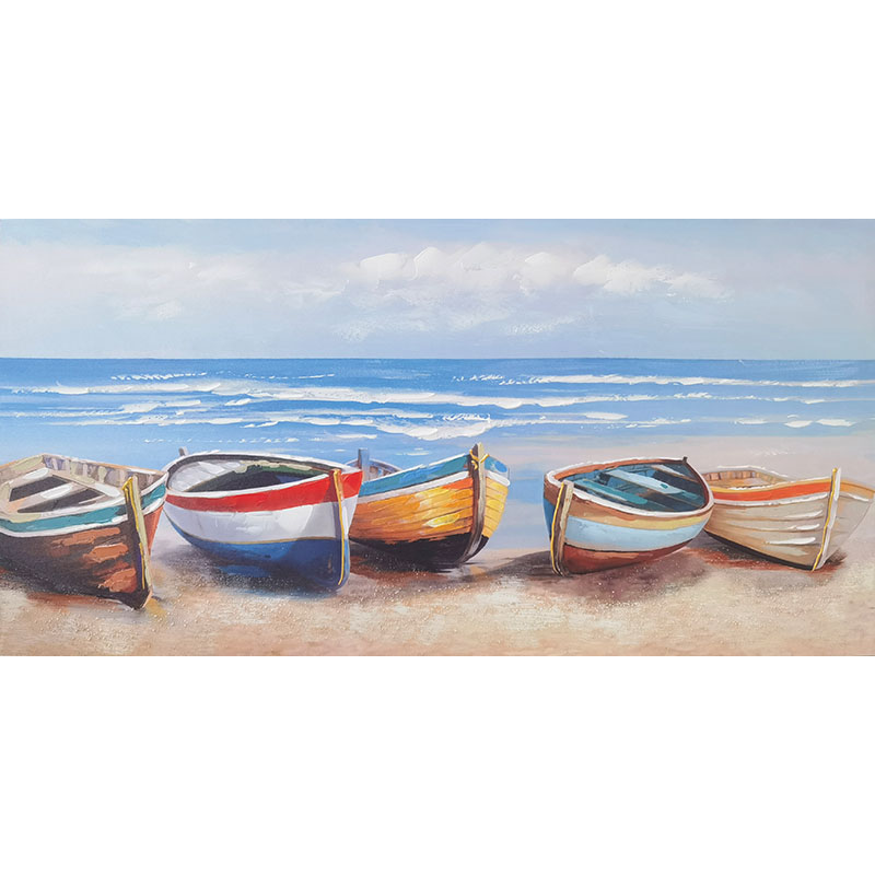 94004 120x60 Πίνακας Ζωγραφικής "Βάρκες Στην Αμμουδιά" - Image 1