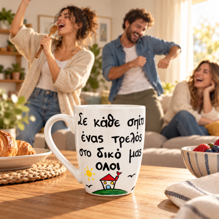 Κούπα Με Ατάκα  “Σε Κάθε Σπίτι Ένας Τρελός Στο Δικό Μας Όλοι” 