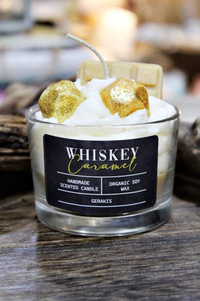 Αρωματικό Κερί Σόγιας Παγωτό “whisky caramel” Σε Γυάλινο Ποτήρι